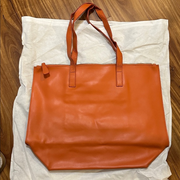 Large Orange Leather Tote - Picture 2 of 6